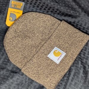 Dark Brown And Sandstone Carhartt Knit Cuffed Unisex Beanie.